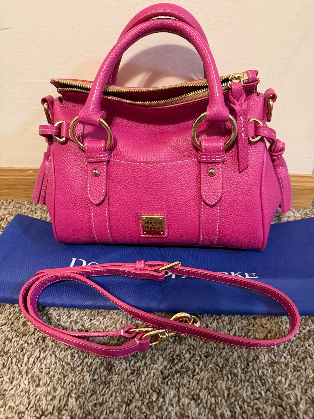 Dooney & Bourke Lucca Pink Pebbled Leather Satchel - Picture 9 of 10